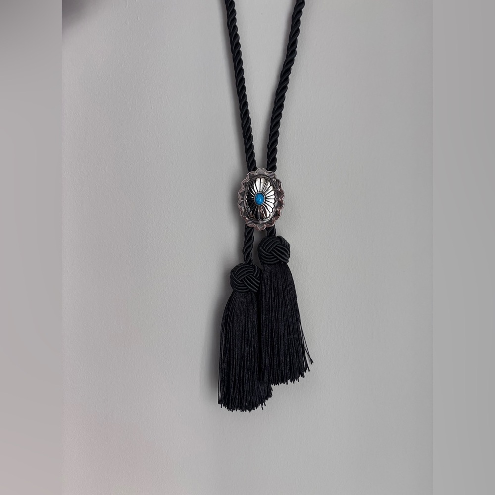 Black and Silver statement tasseled cord necklace